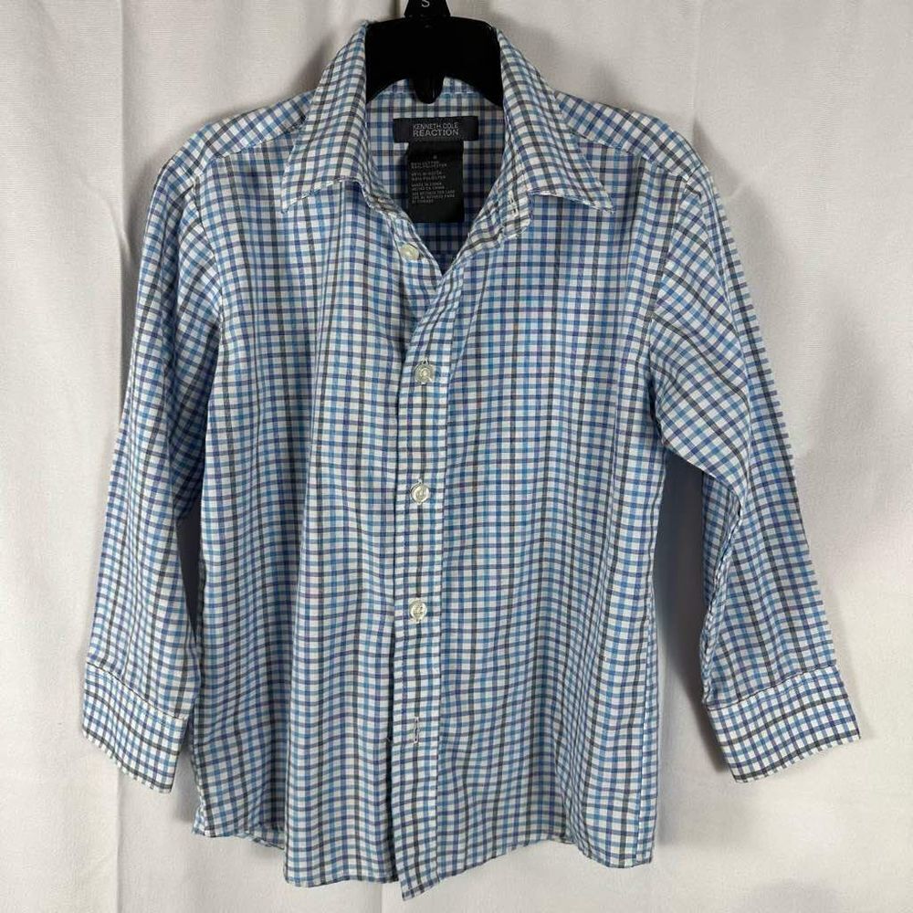 Kenneth Cole Reaction Boys Button Down Checked Plaid Dress Shirt Top Siz…